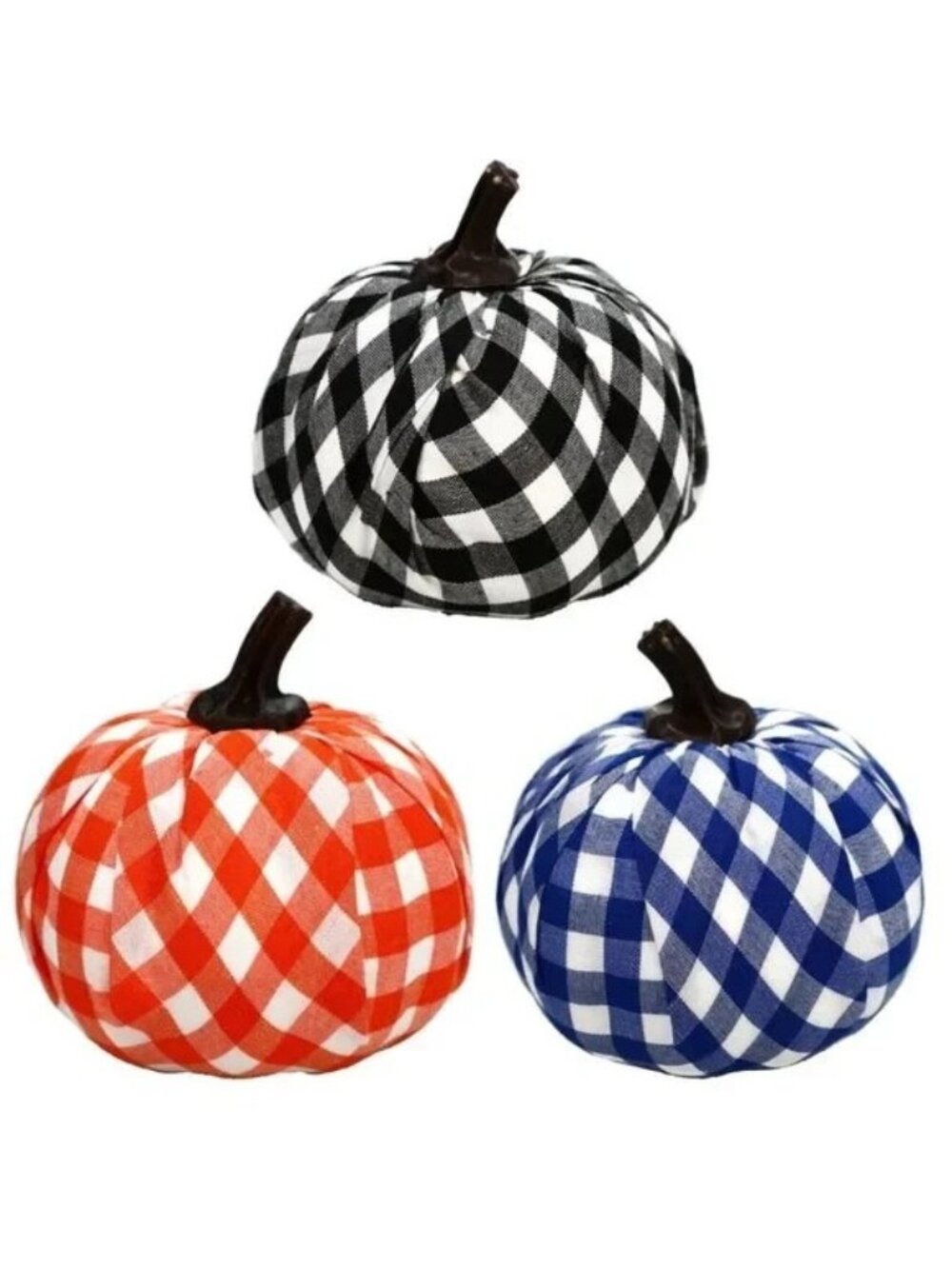 Fall Foam Plaid Fabric Covered Pumpkin Set Of 3 4.75" X 4.75" X 2.5"